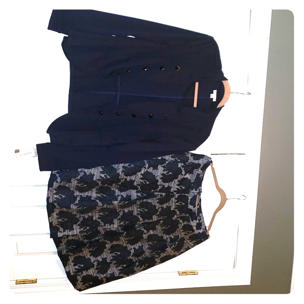Dress barn Navy Jacket and floral navy/gray skirt